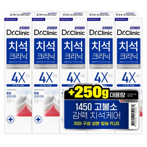 2080 닥터크리닉 대용량 고불소 치석 치약, 190g, 5개