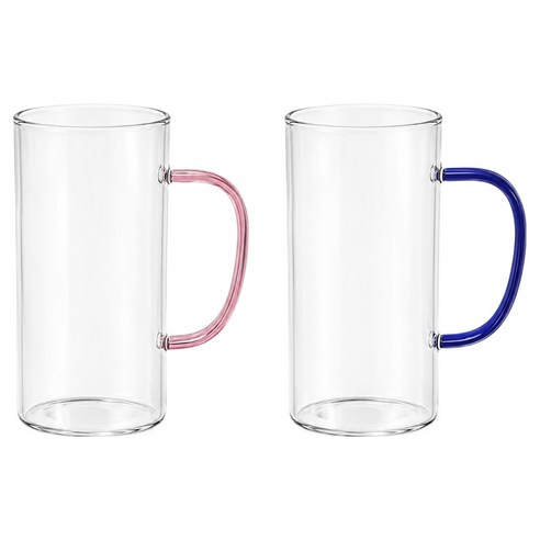 라임올리브 컬러 핸들 내열유리컵 730ml 2종 세트, 핑크, 블루, 1세트