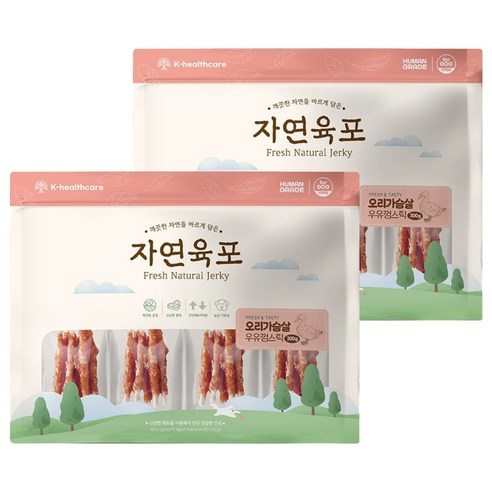 자연육포 강아지 오리가슴살 우유껌스틱, 2개, 300g, 오리