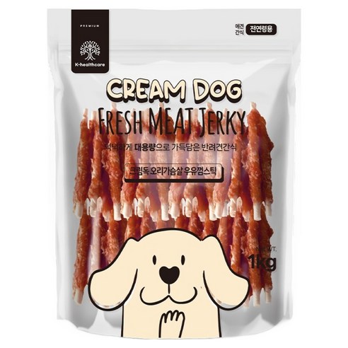 크림독 강아지 오리가슴살 우유껌 스틱, 1개, 1kg, 오리