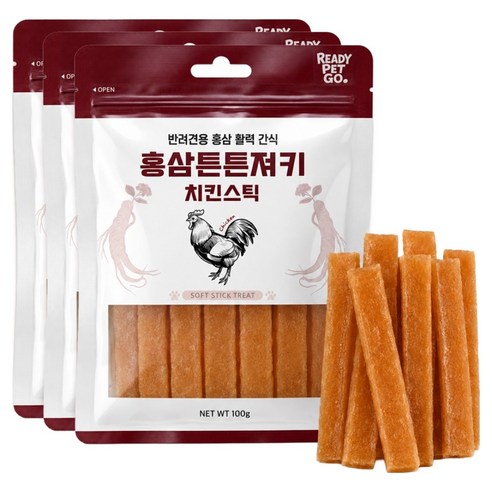 레디펫고 강아지 홍삼튼튼져키 말랑한 육포 간식, 3개, 100g, 닭고기