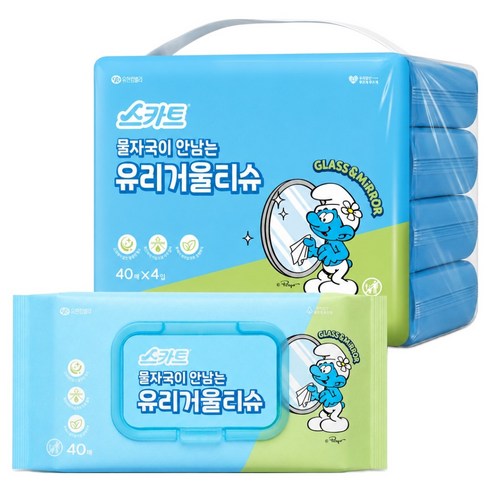 물자국이 안남는 유리 거울티슈 40p, 4개