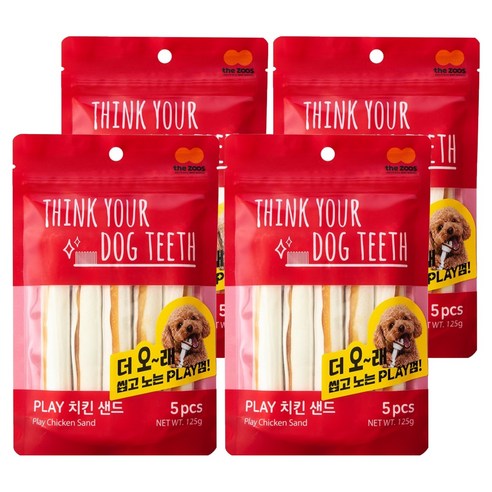 띵크유어도그티 강아지 Play 간식 치킨 샌드 5p, 125g, 4개, 혼합맛(소가죽/닭고기)