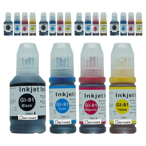 그래토너 캐논 호환 무한 리필 잉크 4색 세트 GI-91, 검정, 파랑, 빨강, 노랑, 5세트