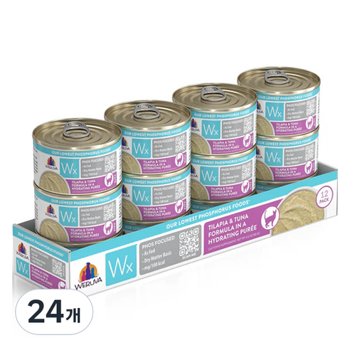 웨루바 어덜트 고양이 Wx 인 포커스 틸라피아 퓨레 주식캔, 닭, 85g, 24개
