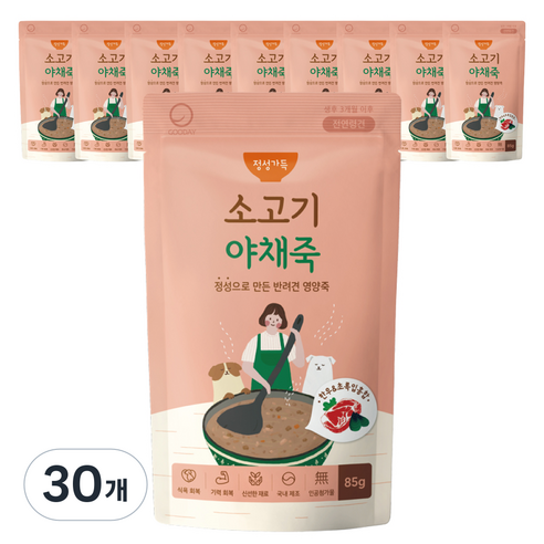 굿데이 강아지 정성가득 영양죽 파우치, 혼합맛(소고기/야채), 85g, 30개