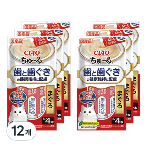 챠오츄르 고양이 짜먹는 간식 구강건강케어 4p, 참치, 32g, 12개