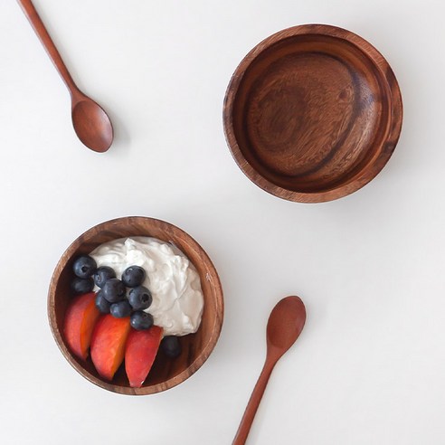 니코트 홈카페 타원 요거트볼 2p + 스푼 2p 세트 우드 × 1세트