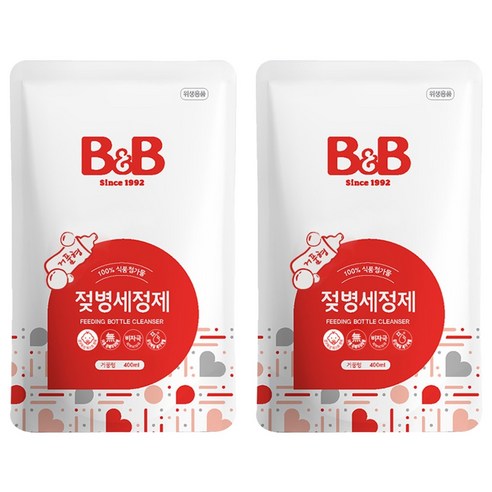 비앤비 젖병세정제 거품형 리필, 400ml, 2개
