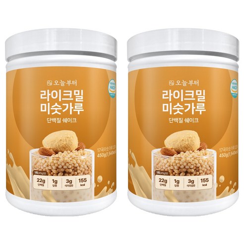 오늘부터 라이크밀 단백질 쉐이크 미숫가루맛, 2개, 450g