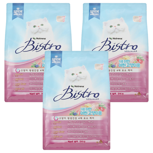 뉴트리나 키튼 비스트로 기능성 사료, 헤어볼, 2kg, 3개