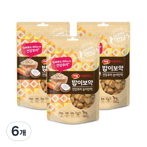 하림펫푸드밥이보약 하림펫푸드 건강쿠키 강아지 간식, 귀리(눈이반짝), 120g, 6개