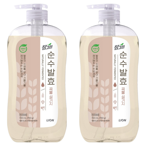 참그린 순수발효 곡물 설거지 주방세제, 2개, 720ml