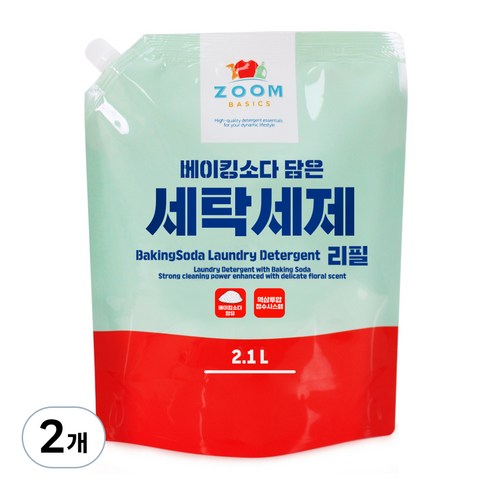 줌 베이직 베이킹소다 담은 액체 세탁세제, 2.1L, 2개