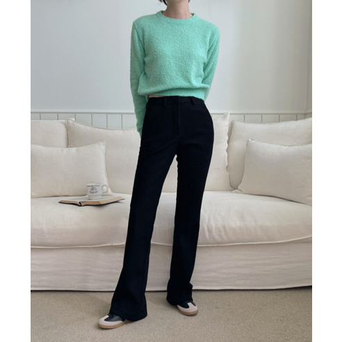 플랜데이 여성용 숏/미디움/롱 폰디 코듀로이 스판 도톰기모 부츠컷 팬츠 후기 분석 - 원단 확대 이미지