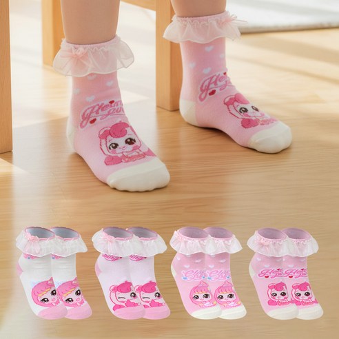 프리미에팜 아동용 캐치 티니핑 프린세스 리본 레이스 중목 양말 4종