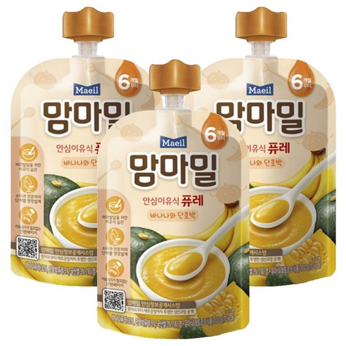 맘마밀 안심 이유식 퓨레 6개월부터, 100g, 3개, 바나나와 단호박