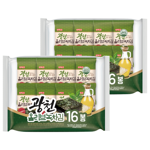 삼육김 광천 올리브 녹차 도시락김 16p, 4g, 32개
