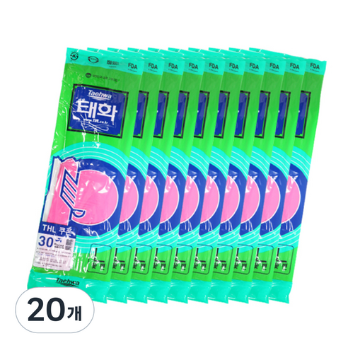 태화 고무장갑 꽃밴, 핑크, 대(L), 20개