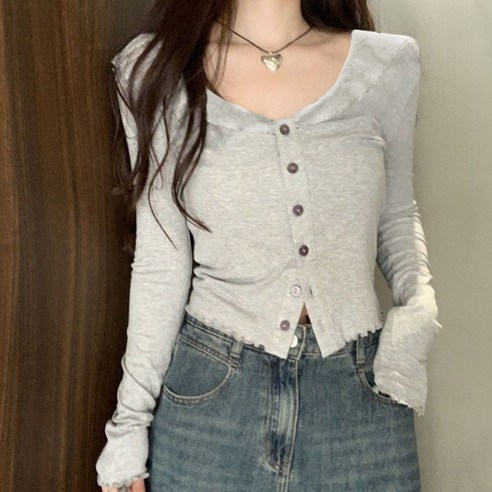 메이첼 여성용 얇고 부드러운 러플 슬림 가디건 10056