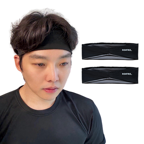 로앳로 기능성 스포츠 헤어밴드, 2개, 블랙