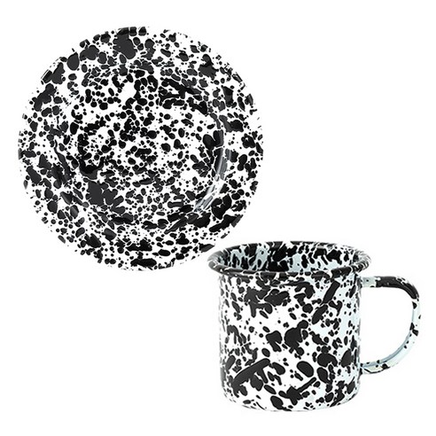 크로우캐년홈 D11 마블 라인 머그컵 340ml + D99 플랫플레이트 20cm, 블랙, 1세트