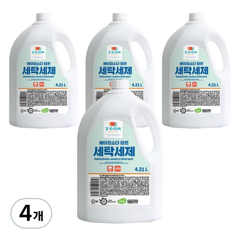 줌 베이직 베이킹소다 담은 액체 세탁세제, 4.21L, 4개