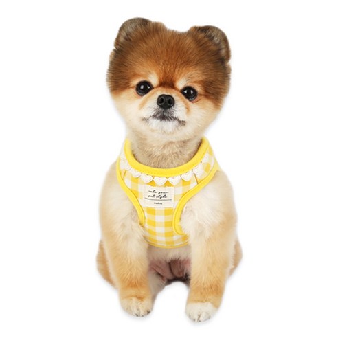 이츠독 하트 체크 강아지 하네스, 옐로우