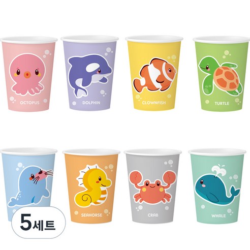 이지앤 바다 동물 종이컵 184ml, 100개입, 5세트