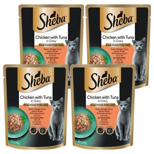 쉬바 1세 이상 고양이 간식 파우치, 닭+참치, 70g, 4개