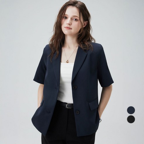 ELLEPARIS 여성용 컴포트 핏 하프 슬리브 클래식 싱글 블레이저 자켓
