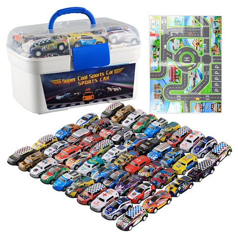 풀백 미니카 50종 + 놀이판 1장 + 보관함 1개 세트 솔직 후기 | 취미생활 필수템 - 상품 이미지 1