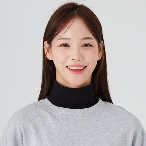 베이스알파에센셜 코튼 스판 레이어드 페이크 목폴라, FREE, 블랙, 1개