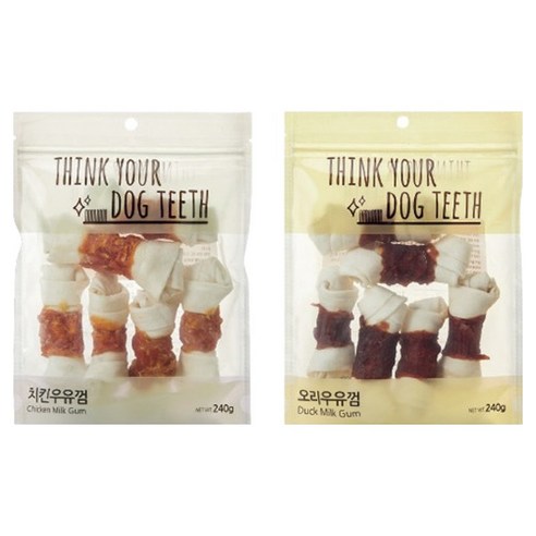 띵크유어도그티 강아지 중형 치킨우유껌 + 오리우유껌, 혼합맛(치킨/오리), 240g, 1세트