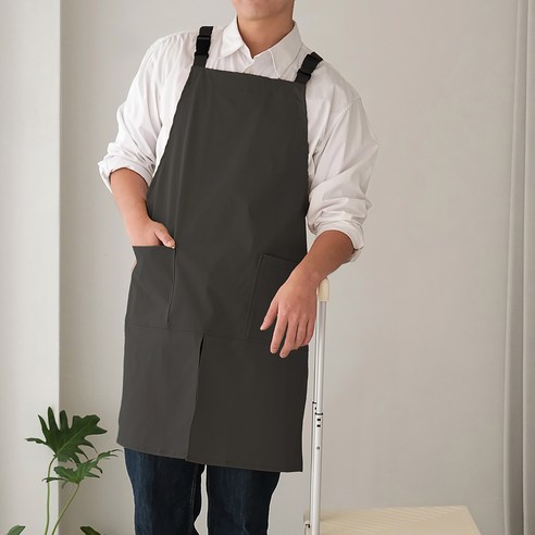 리빙공감 남녀공용 앞트임 캔버스 방수 앞치마, 블랙, 1개