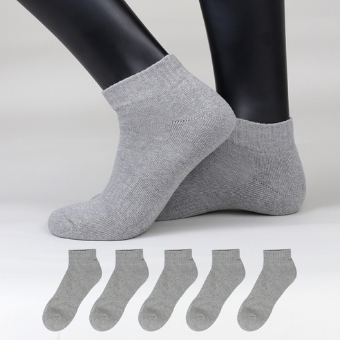 이지레그 남성용 이중쿠션 무지스포츠 런닝 단목 양말, 그레이, 5세트