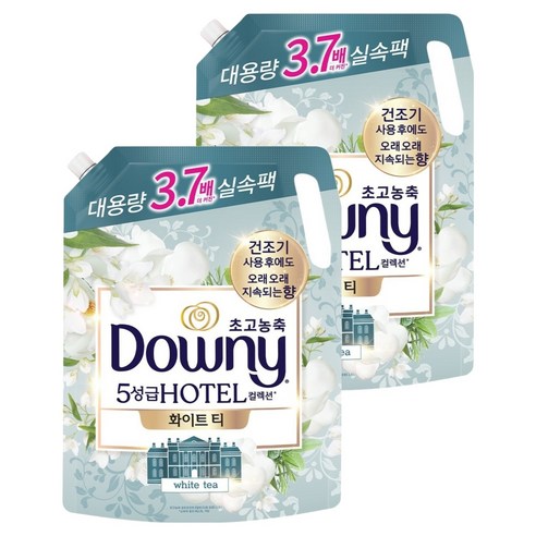 다우니 호텔 컬렉션 화이트티 초고농축 섬유유연제 리필, 2.6L, 2개