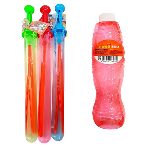 스틱 왕 비눗방울 대용량 280ml x 3p + 리필액 500ml 세트, 혼합색상, 1세트