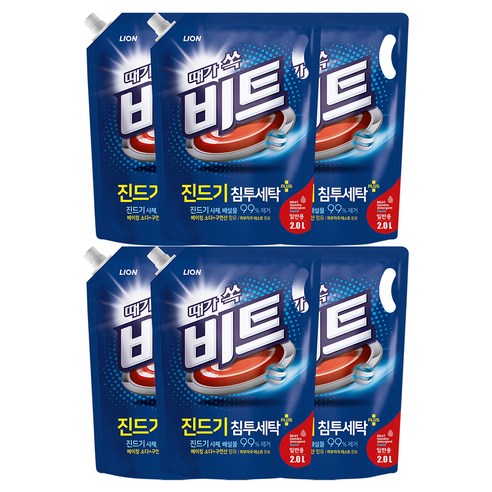 비트 때가쏙 진드기 일반 액상세제 리필, 2L, 6개