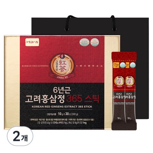 정원삼 6년근 고려홍삼정 365 스틱 선물세트 + 쇼핑백, 300g, 2개