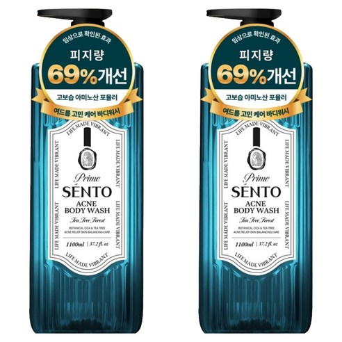 센토 프라임 보타니컬 시카 여드름케어 약산성 바디워시 티트리 포레스트향, 2개, 1.1L