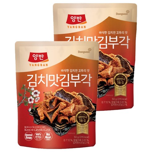 양반 김치맛 김부각, 50g, 2개