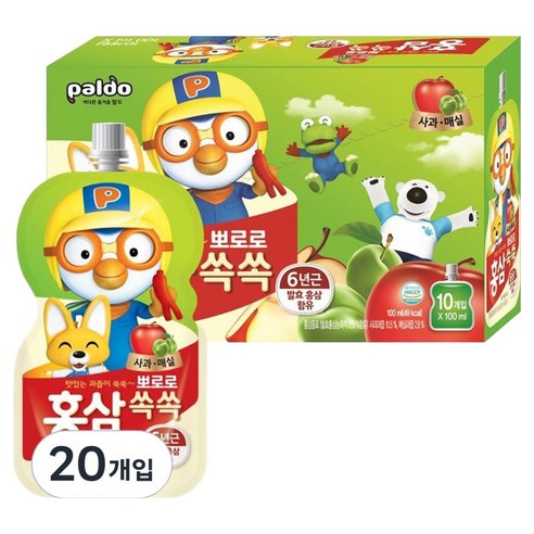 팔도 뽀로로 홍삼쏙쏙 사과매실 100ml, 20개 맛있게 먹은 솔직 후기 - 상품 이미지 1