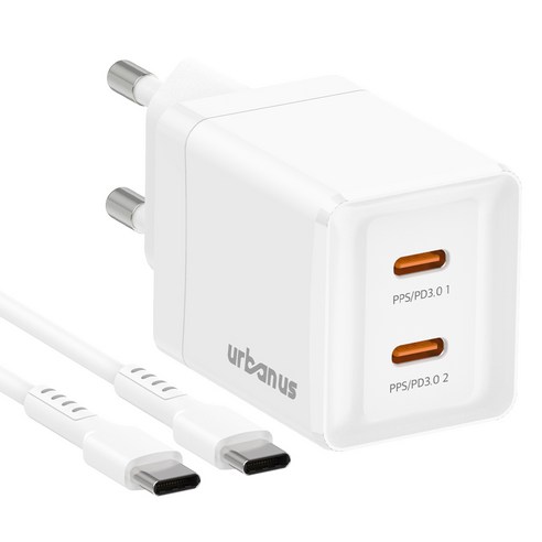 어반어스 GaN 45W 미니 C타입 2포트 PD PPS 초고속 충전기 60W C to C 케이블 1.5m, 화이트, 1개