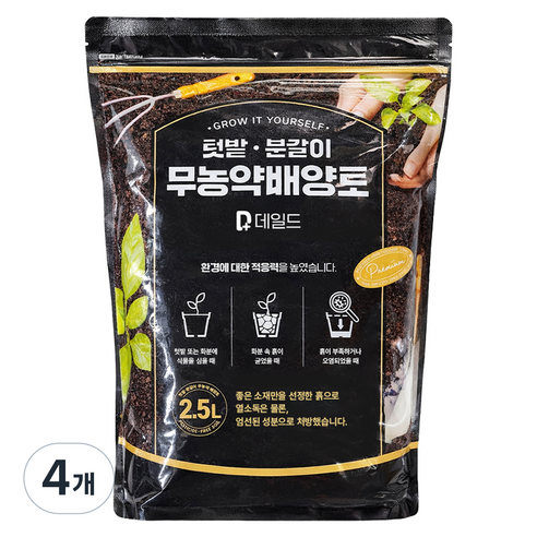 데일드 텃밭 분갈이 무농약 배양토, 4개, 2.5L