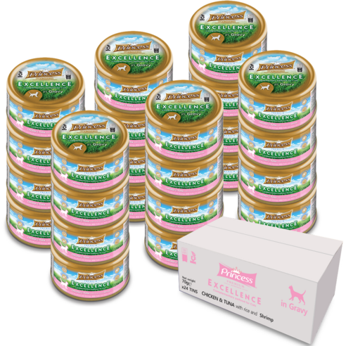 Princess 고양이 프리미엄 엑설런스 습식사료, 닭+새우+참치, 70g, 24개