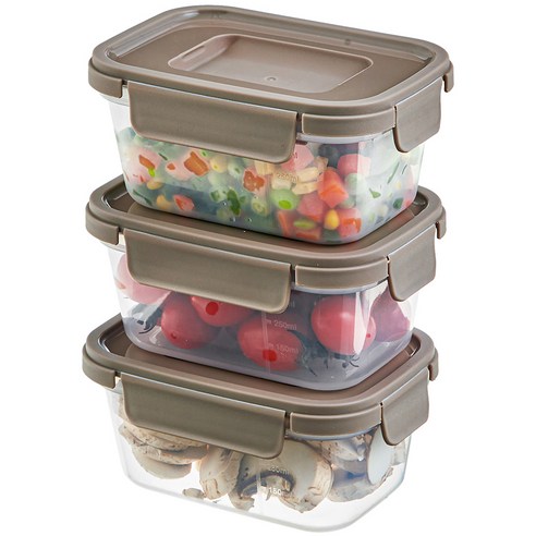 코멧 홈 국내생산 눈금이 있고 겹쳐서 보관하는 편리한 BPA FREE 밀폐용기, 3개, 500ml