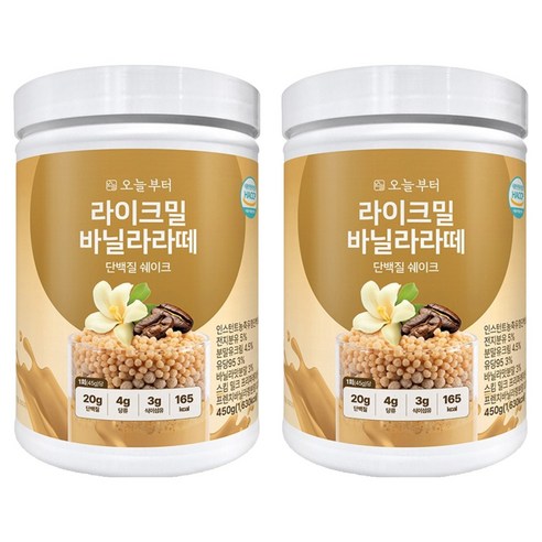 오늘부터 라이크밀 단백질 쉐이크 바닐라라떼맛, 2개, 450g