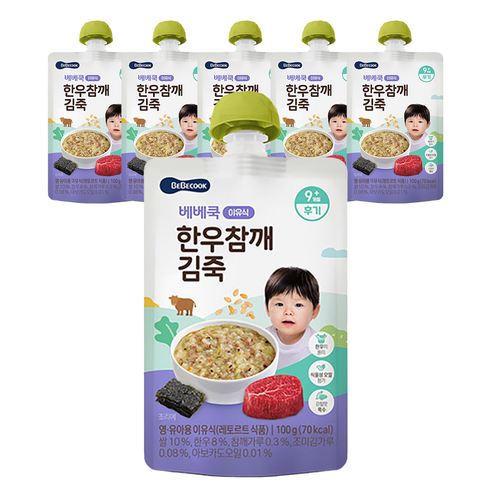 베베쿡 한우 참깨 김죽 실온이유식 후기, 6개, 100g