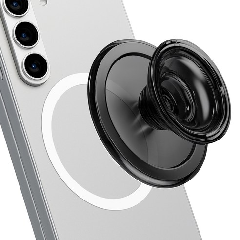 홈플래닛 맥세이프 호환 크리스탈 스마트톡 투명 그립 홀더 (캡 탈부착 가능), 블랙, 1개